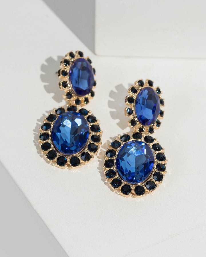 Blue Blue Crystal Framed Drop Earrings | Earrings
