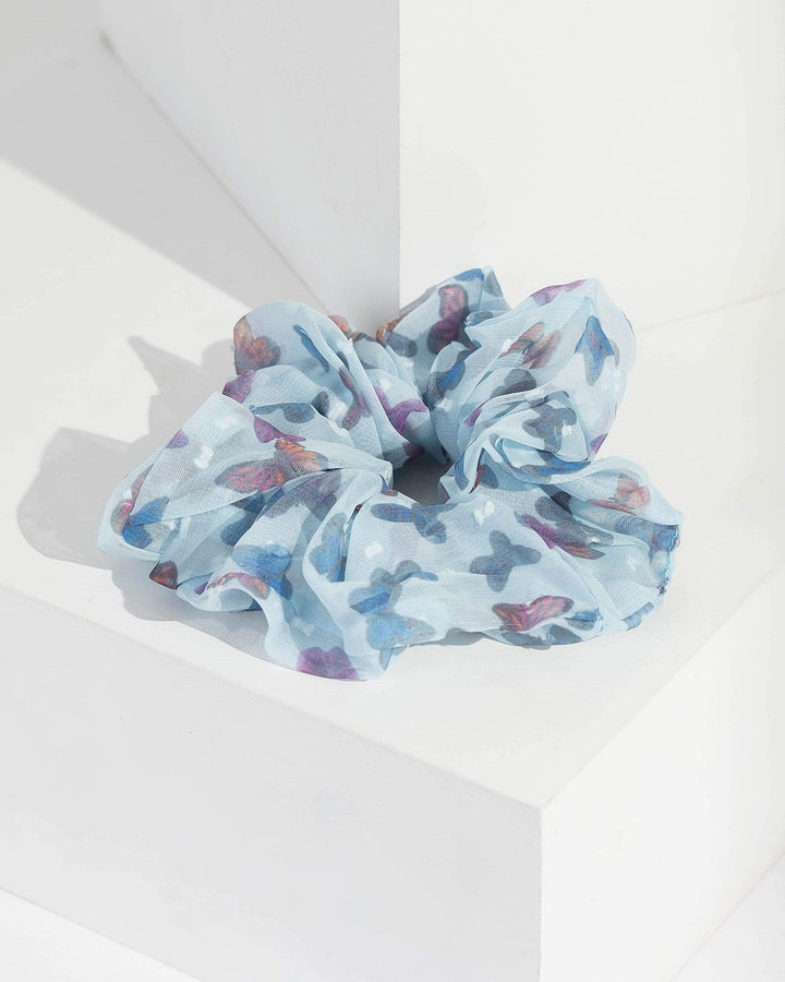 Blue Butterfly Print Scrunchie | Hair Accessories