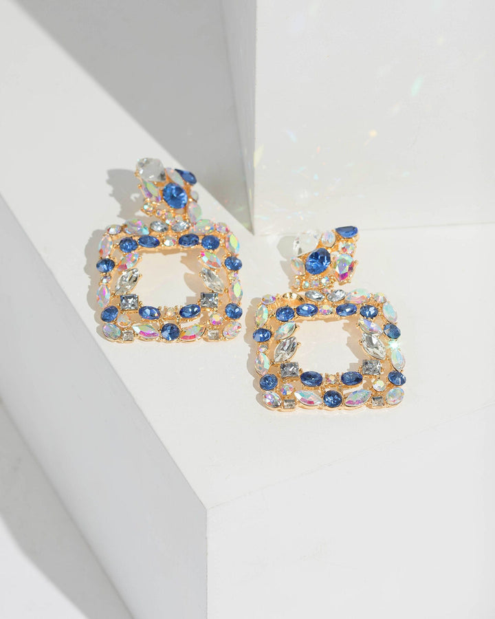 Blue Crystal Cluster Door Knocker Earrings | Earrings