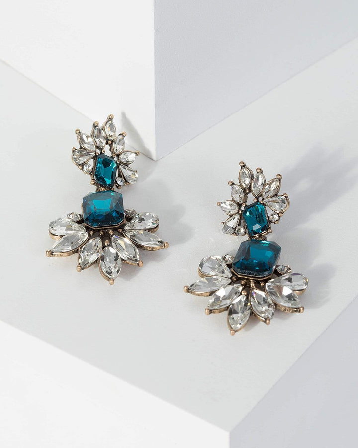 Blue Crystal Cluster Drop Earrings | Earrings