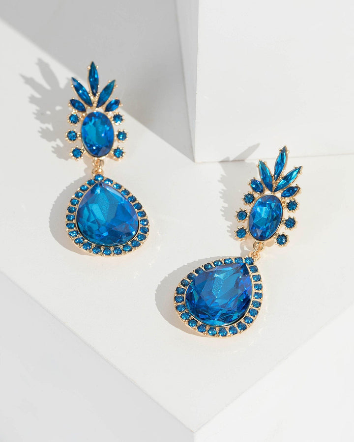 Blue Crystal Cluster Drop Earrings | Earrings