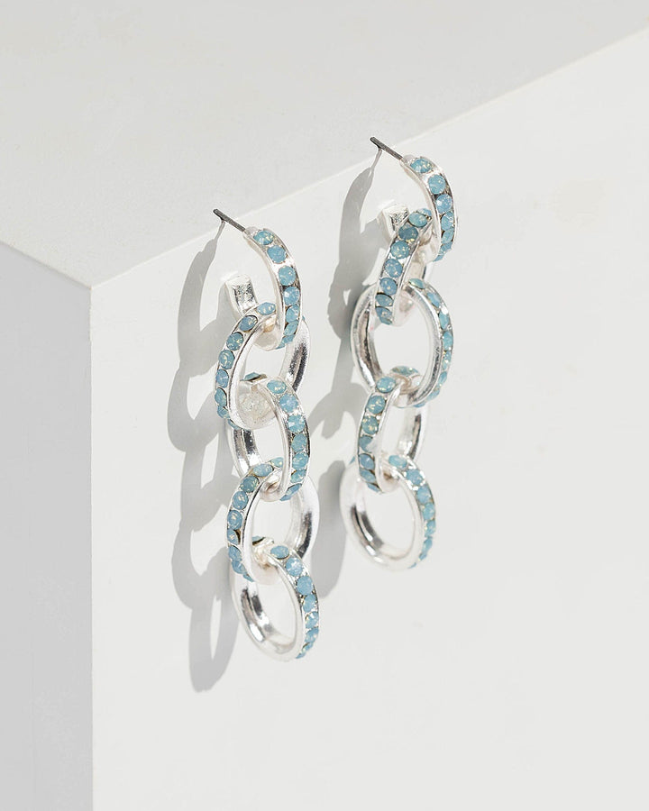 Blue Crystal Covered Chain Drop Earrings | Earrings