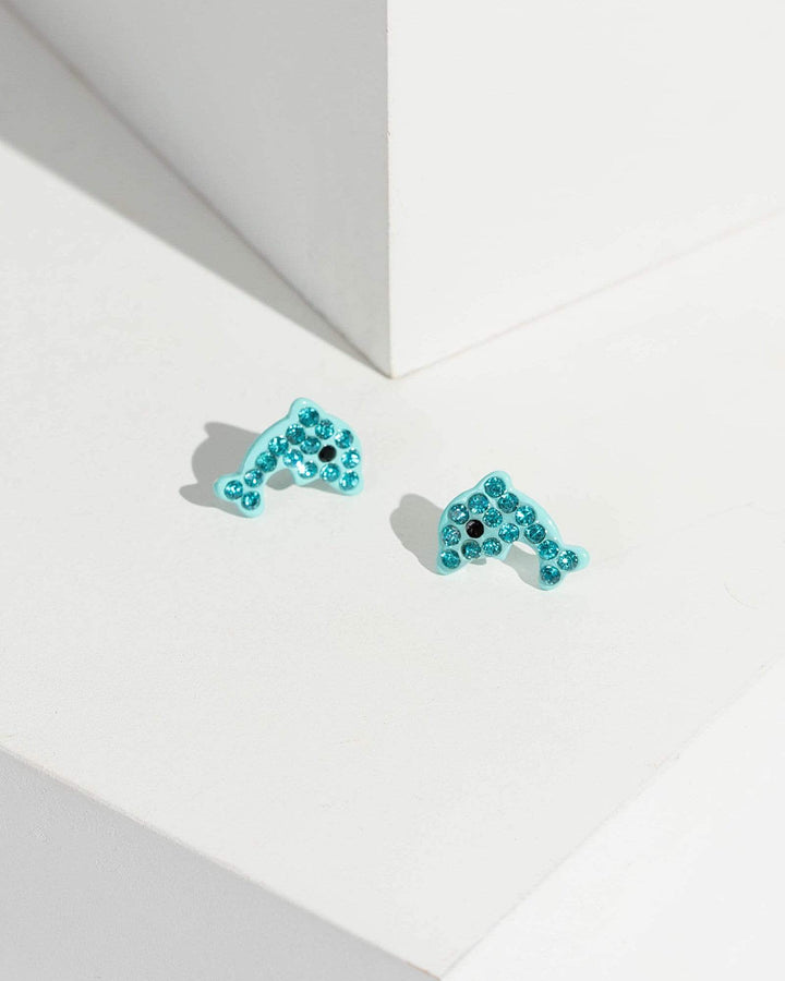 Blue Crystal Dolphin Stud Earrings | Earrings