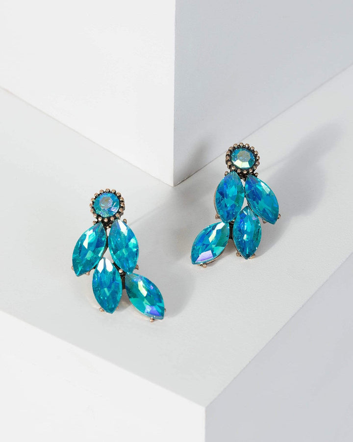 Blue Crystal Leaf Stud Earrings | Earrings
