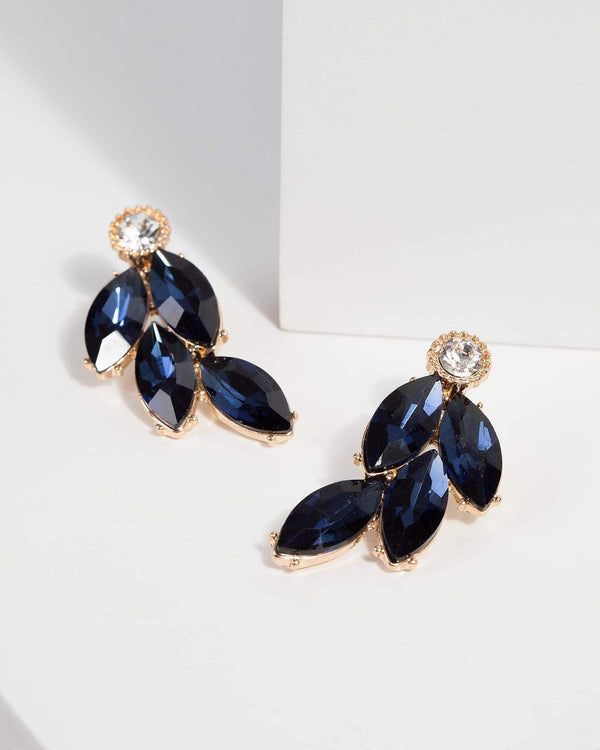 Blue Crystal Stud Drop Earrings | Earrings