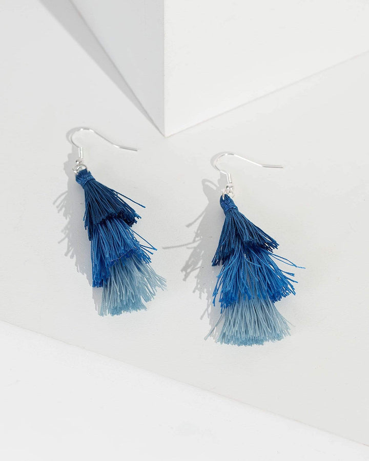 Blue Denim Tassel Drop Earrings | Earrings