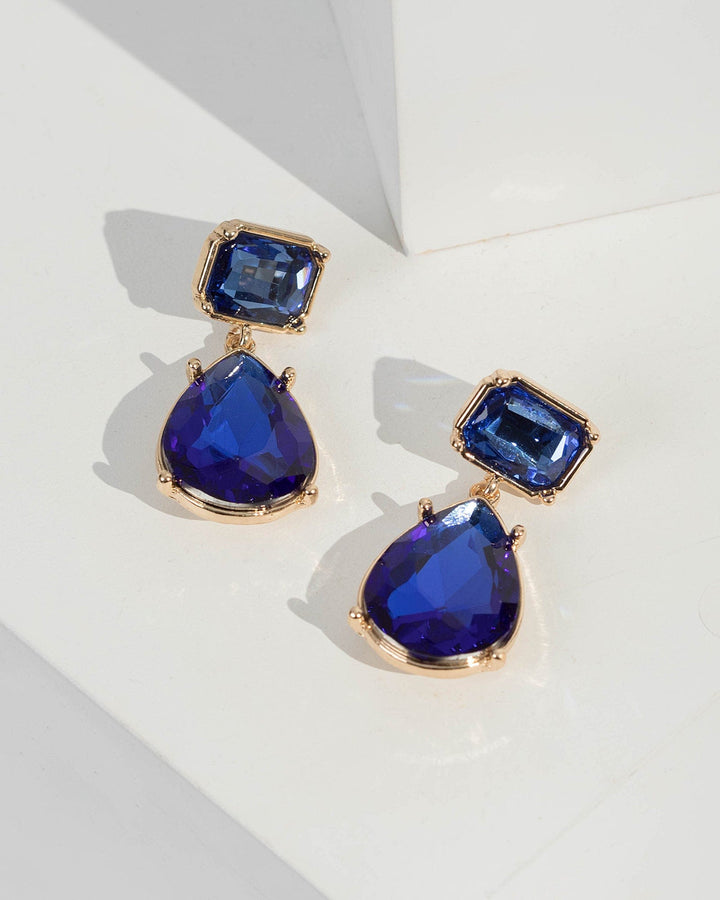 Blue Double Crystal Shape Drop Earrings | Earrings
