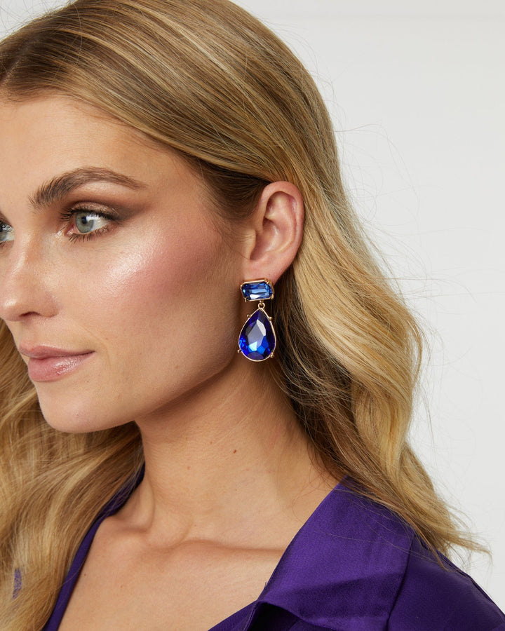 Blue Double Crystal Shape Drop Earrings | Earrings