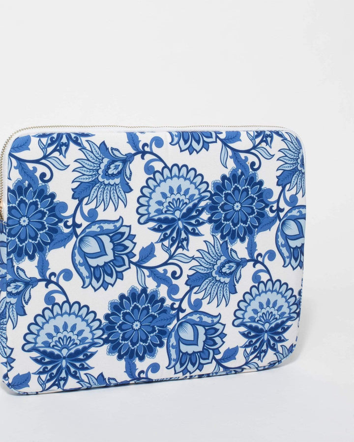 Blue Floral Canvas Laptop Sleeve | Work Bags