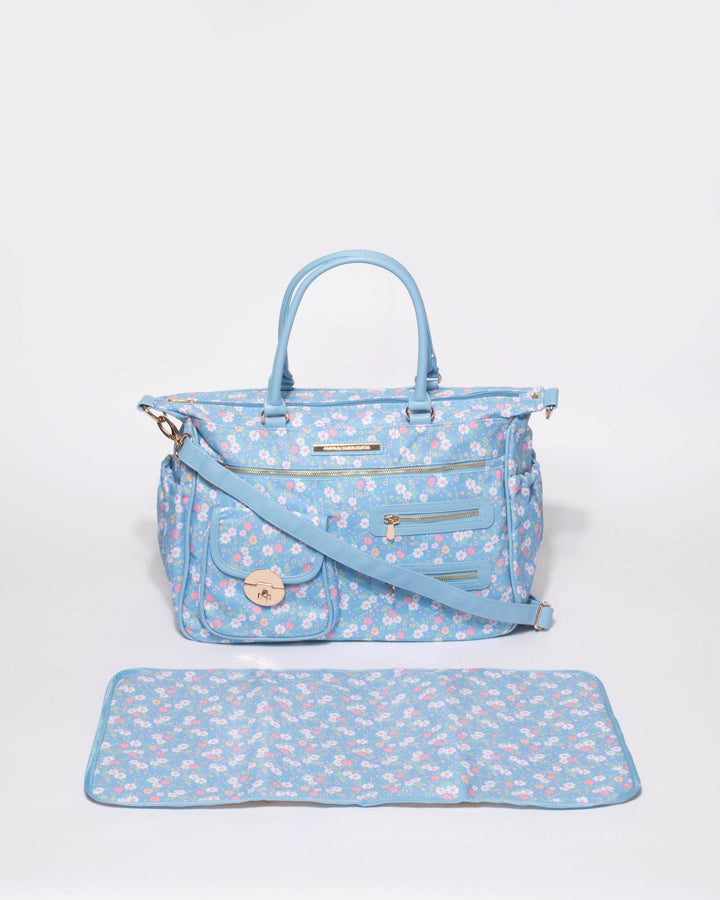 Colette by Colette Hayman Blue Floral Print Pocket And Zip Baby Bag