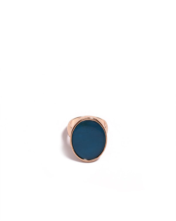 Colette by Colette Hayman Blue Gold Tone Oval Stone Cocktail Ring - Medium