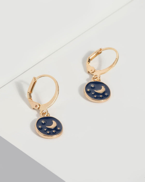 Blue Hoop Moon Disc Earrings | Earrings