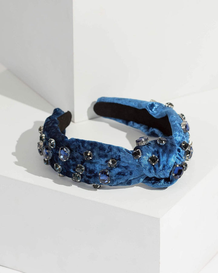 Blue Knotted Detail Crystal Headband | Hair Accessories