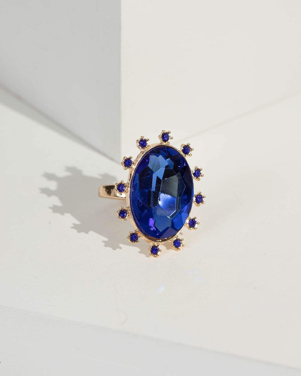 Blue Large And Small Crystal Cocktail Ring | Rings