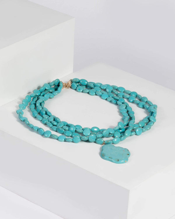 Blue Multi Bead Stone Necklace | Necklaces