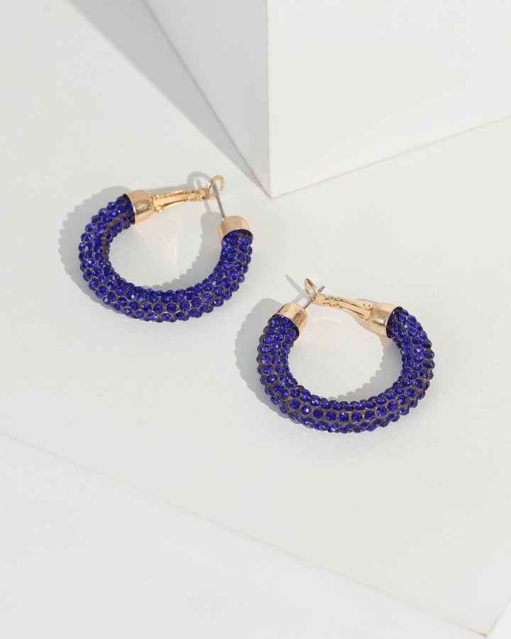Blue Multi Crystal Hoop Earrings | Earrings