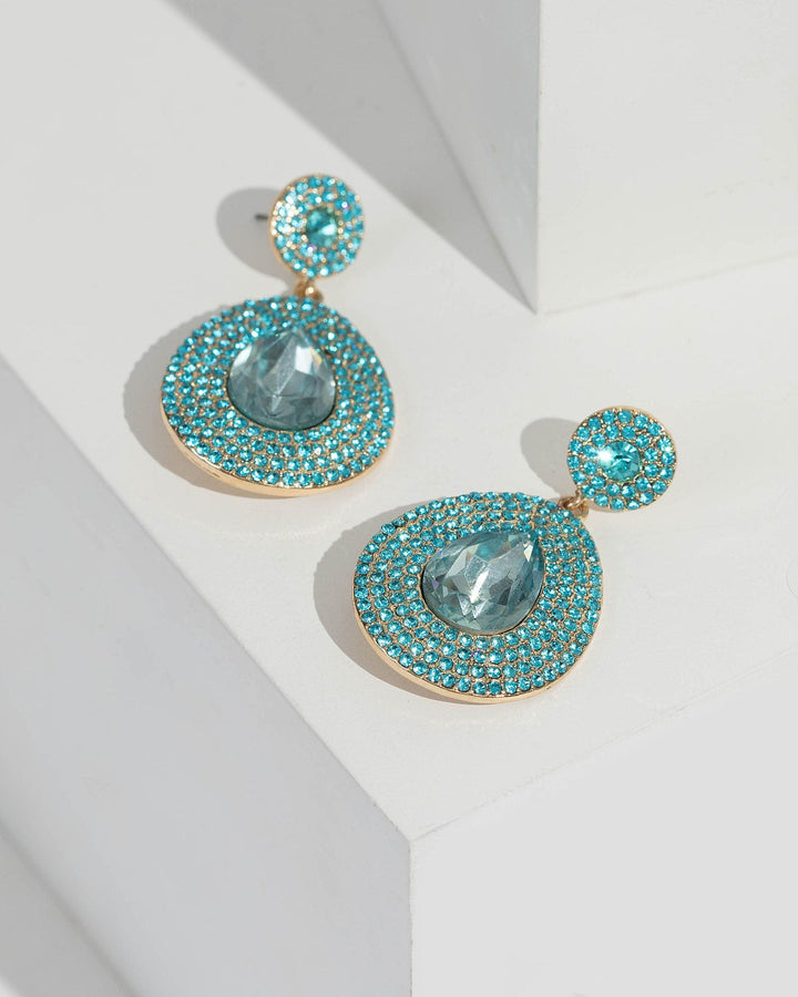Blue Multi Double Crystal Drop Earrings | Earrings