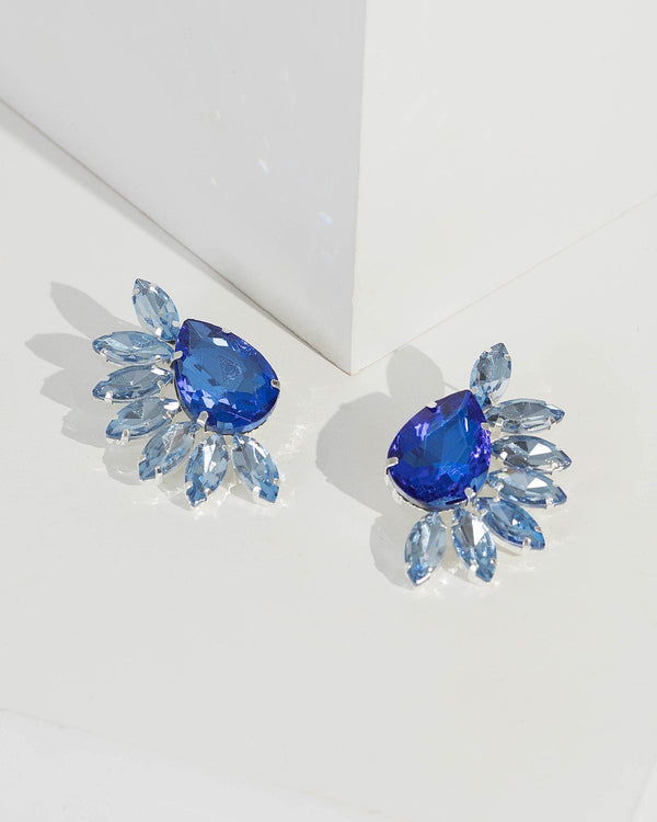 Blue Multi Half Crystal Drop Earrings | Earrings