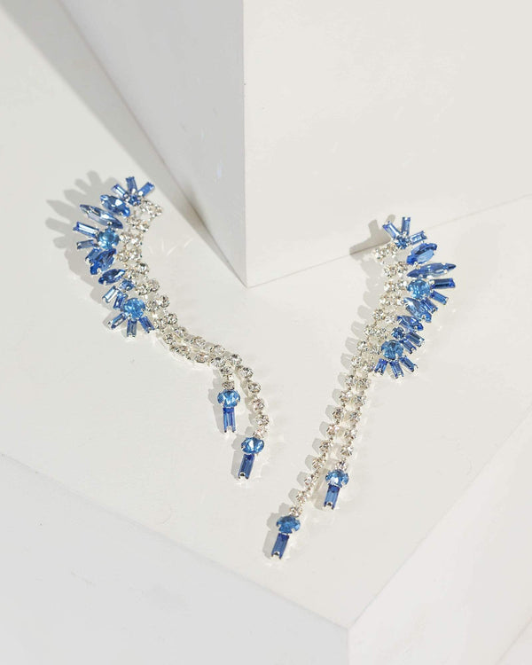 Blue Multi Row Crystal Drop Earrings | Earrings