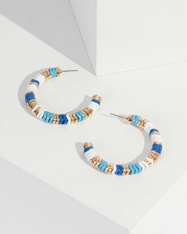 Colette by Colette Hayman Blue Painted Swirl Hoop Detail Earrings