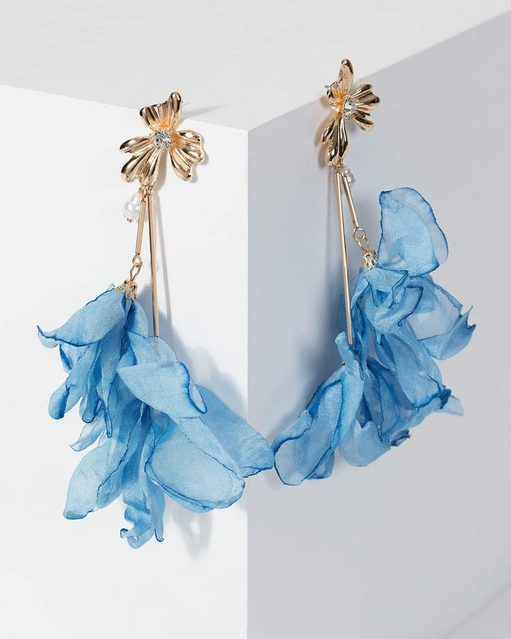 Blue Petal And Pearl Drop Earrings | Earrings