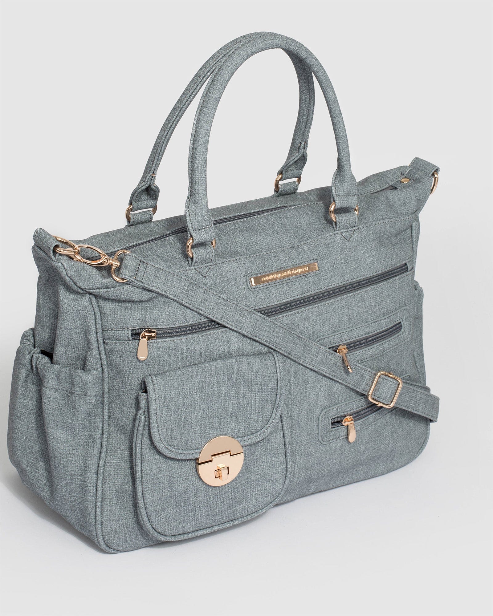 Blue Baby Bag With Gold Hardware Baby Travel Bags