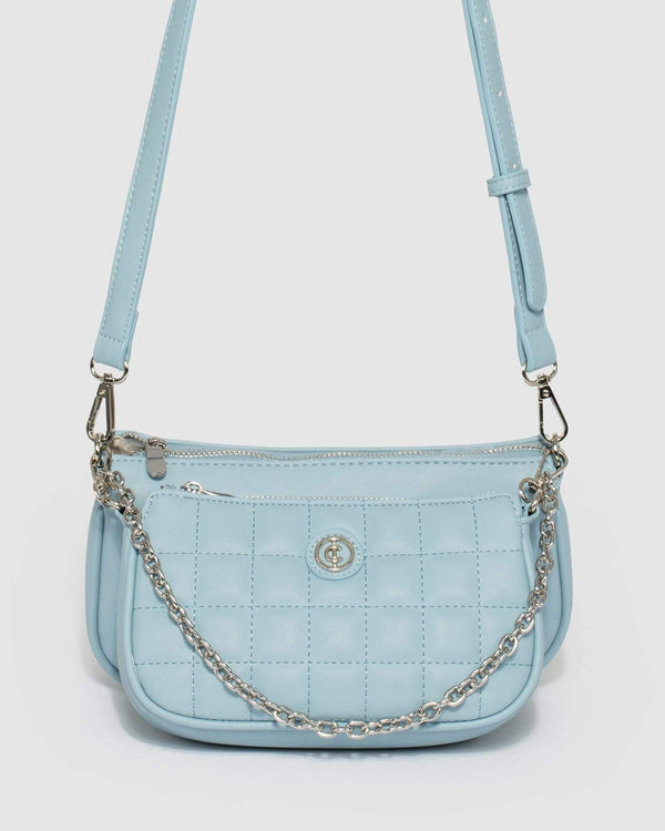 Blue Quilted Vivian Chain Crossbody Bag | Crossbody Bags