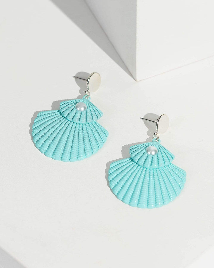 Blue Shell And Pearl Drop Earrings | Earrings