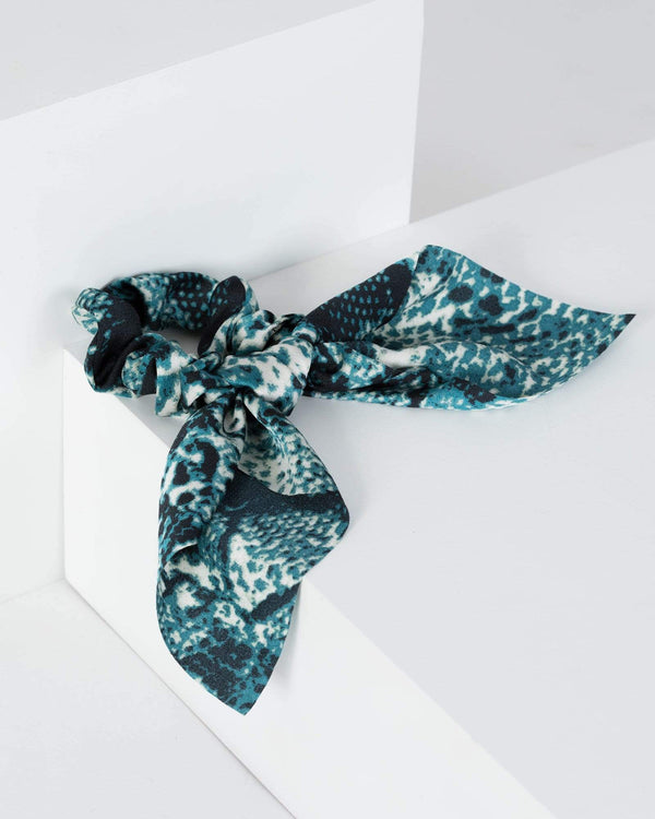 Blue Snake Print Effect Tie Scrunchie | Accessories