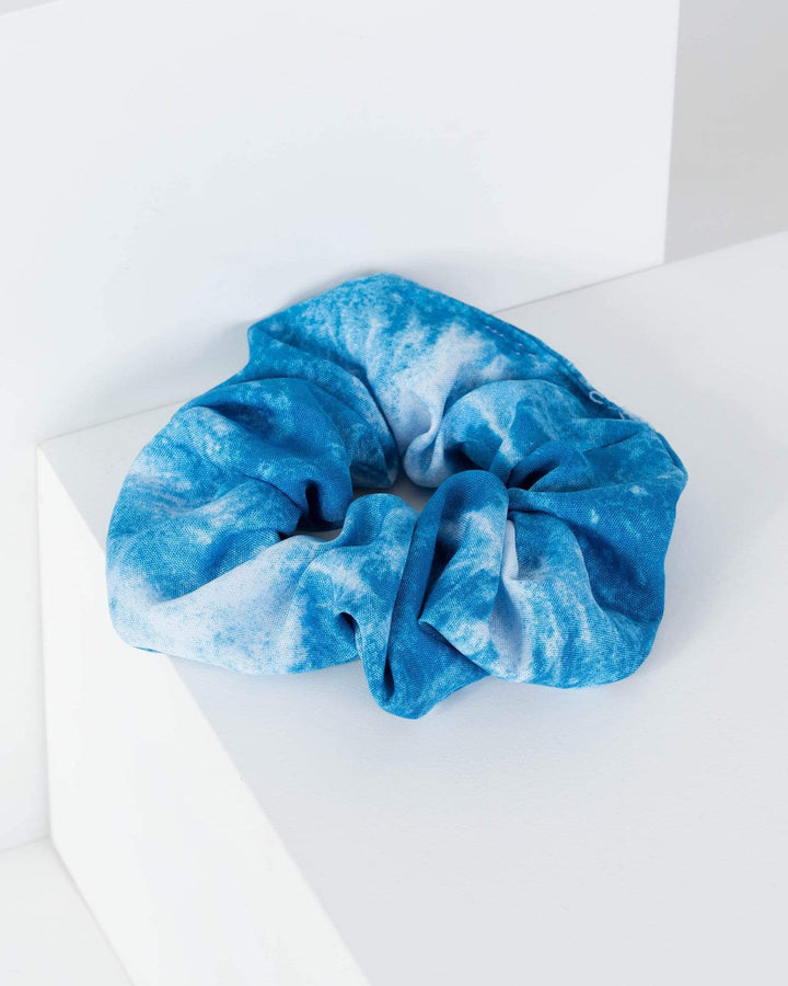 Blue Soft Tie-Dye Print Scrunchie | Accessories