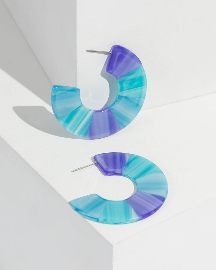 Blue Spliced Acrylic Hoop Earrings | Earrings