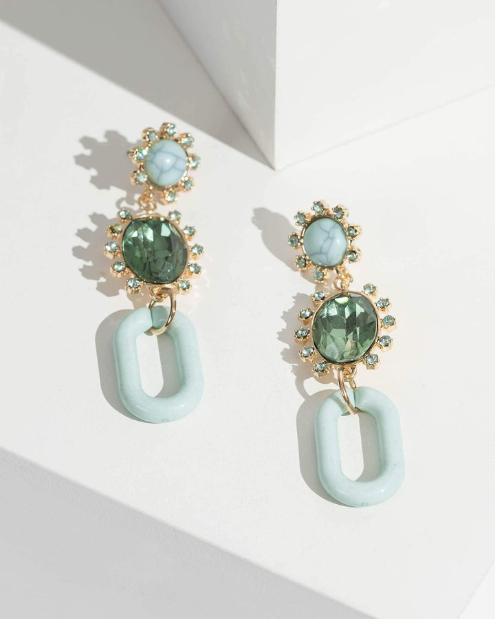 Blue Stone And Crystal Drop Earrings | Earrings