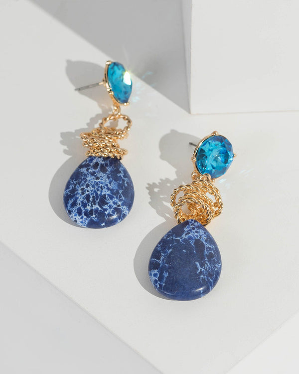 Blue Stone And Rope Drop Earrings | Earrings