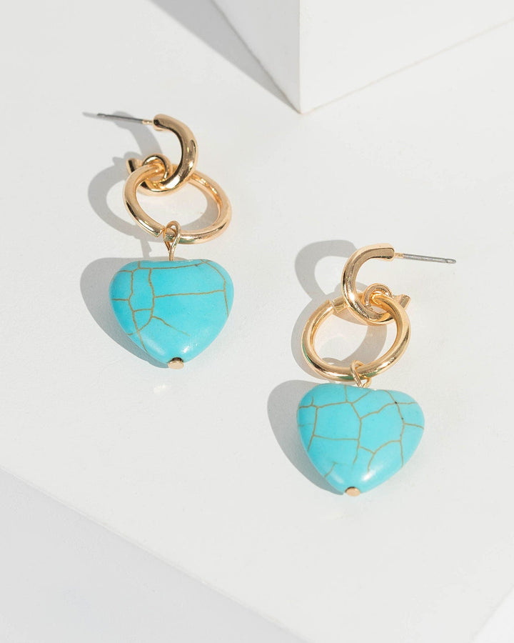 Blue Stone Detail Love Heart Earrings | Earrings