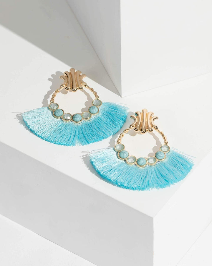 Colette by Colette Hayman Blue Tassel And Crystal Detail Drop Earrings
