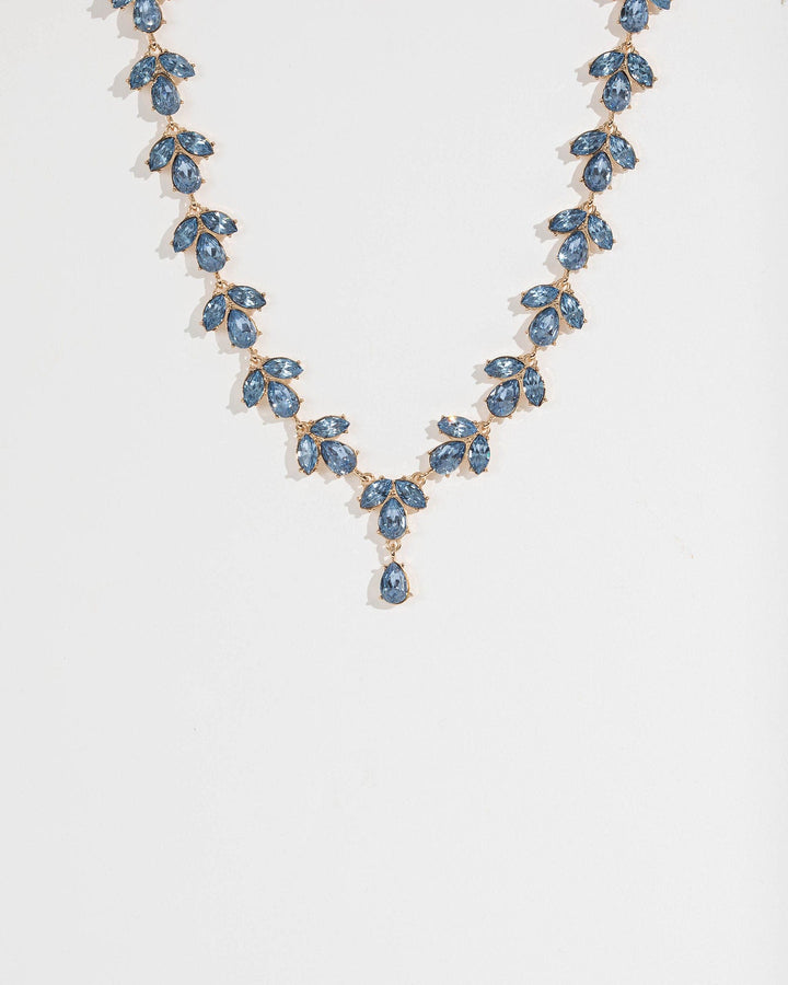 Blue Tear Drop Crystal Necklace | Necklaces