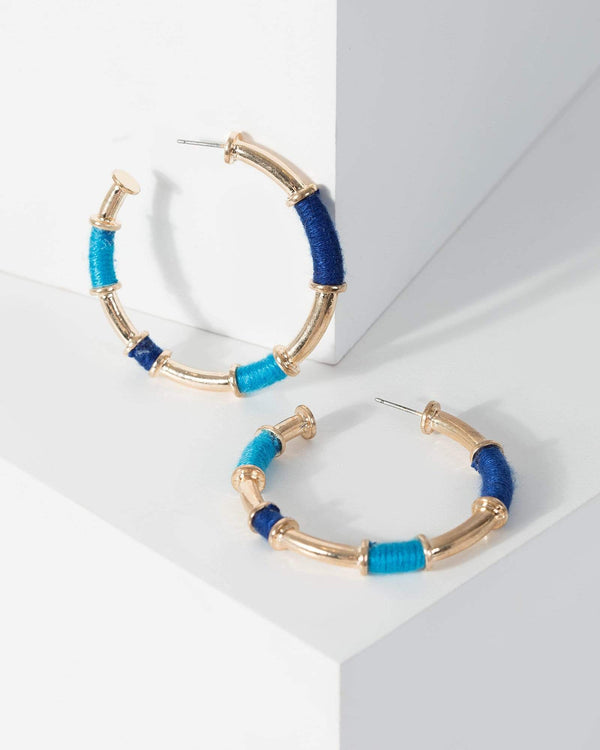 Blue Thread Wrapped Oversize Hoop Earrings | Earrings