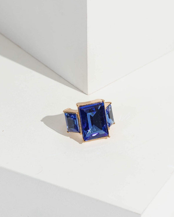 Blue Three Crystal Cocktail Ring | Rings