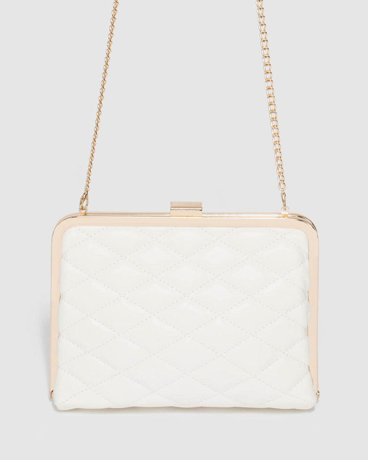 Colette by Colette Hayman Britt Clasp Quilted White Clutch Bag