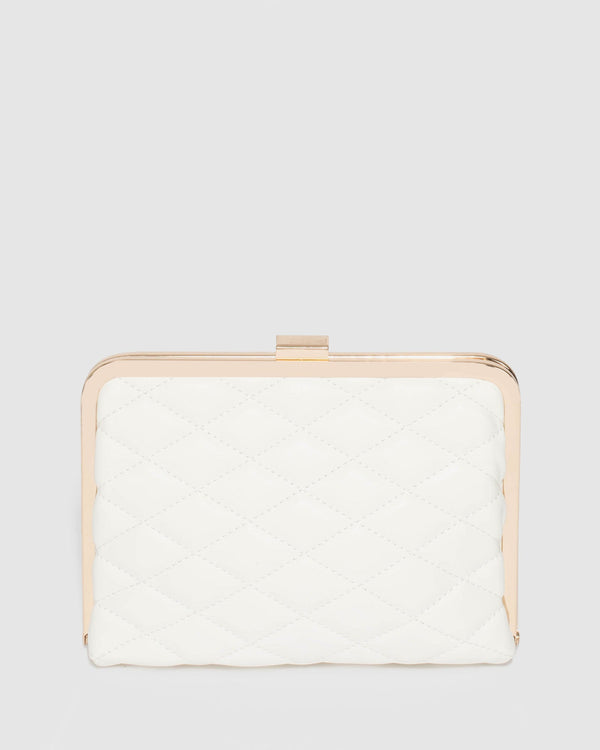 Colette by Colette Hayman Britt Clasp Quilted White Clutch Bag