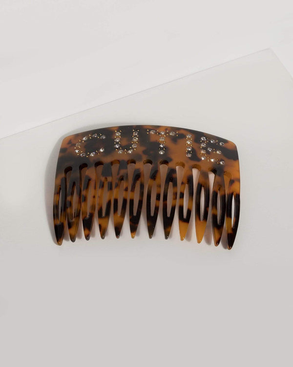 Brown Acrylic Word Comb Pack | Hair Accessories