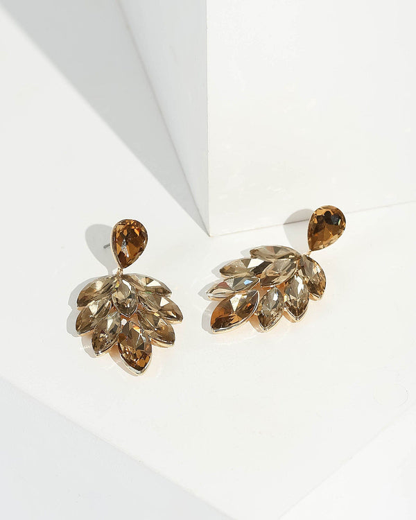 Brown Crystal Drop Stud Earrings | Earrings