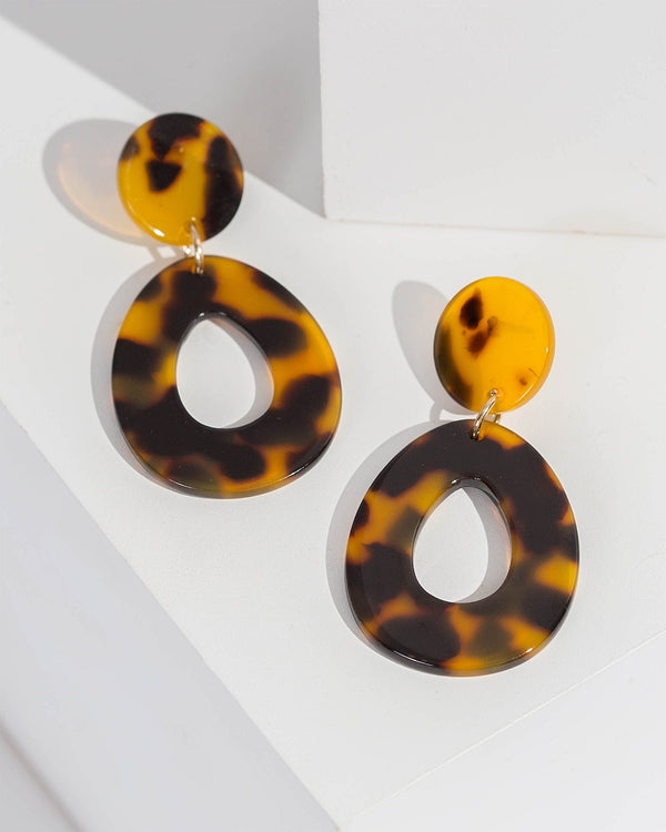 Colette by Colette Hayman Brown Double Acrylic Detail Drop Earrings