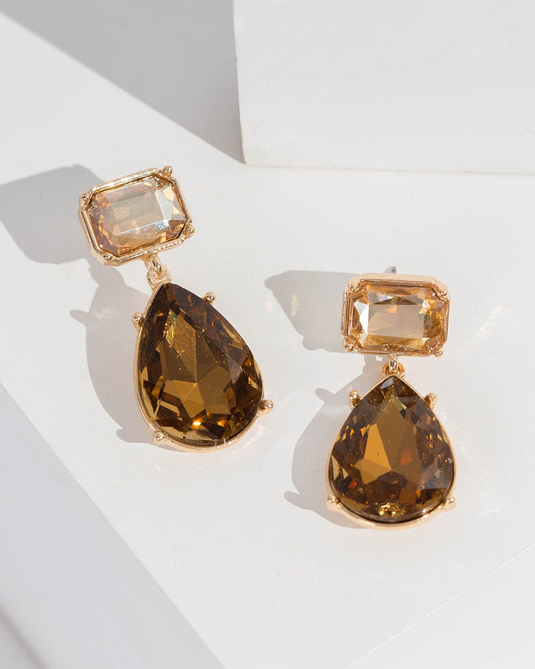 Colette by Colette Hayman Brown Double Crystal Shape Drop Earrings