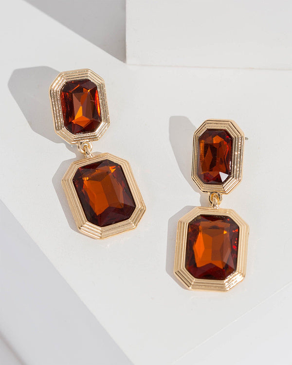 Colette by Colette Hayman Brown Double Octagon Crystal Drop Earrings