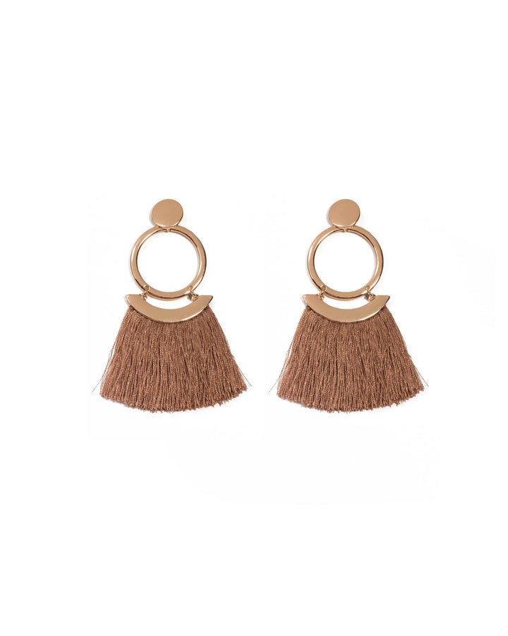 Colette by Colette Hayman Brown Gold Tone Hanging Tassel On Drop Ring Earrings