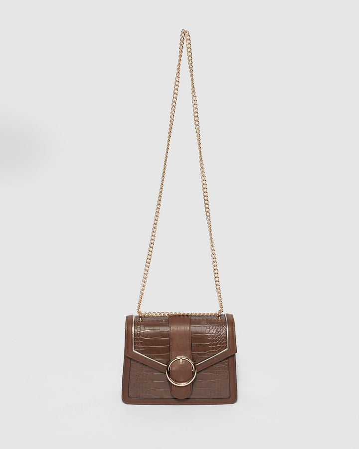 Brown Grace Buckle Crossbody Bag | Crossbody Bags