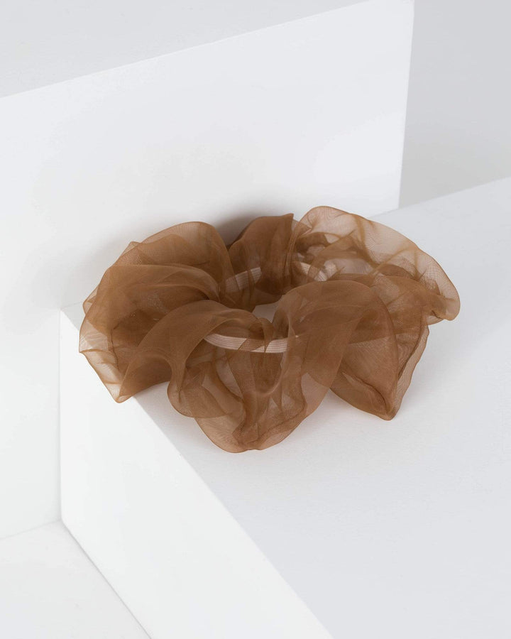 Brown Large Plain Organza Scrunchie | Accessories