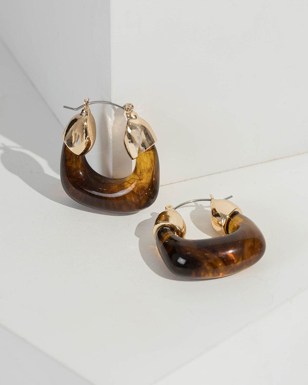 Brown Marble Resin Hoop Earrings | Earrings