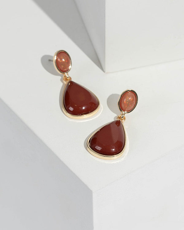 Brown Rounded Triangle Double Drop Earrings | Earrings